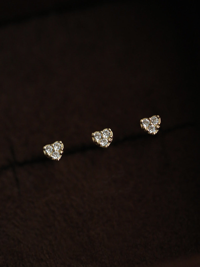 Heart Pave Topaz Stud Barbell Earrings In 9k Solid Gold