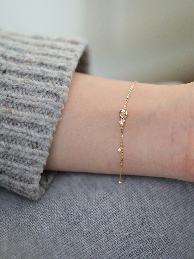 Rose Heart Bracelet In 14k Solid Gold