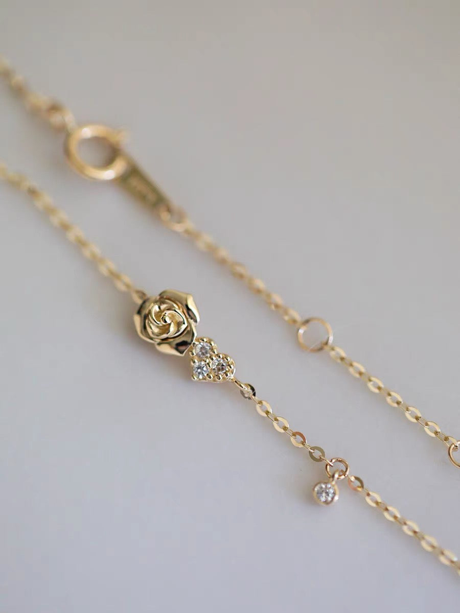 Rose Heart Bracelet In 14k Solid Gold