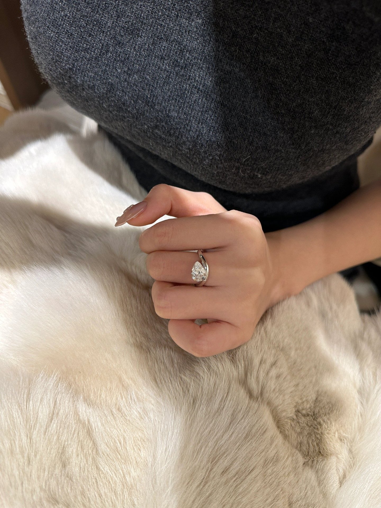 Teardrop Diamond Open Ring In Silver