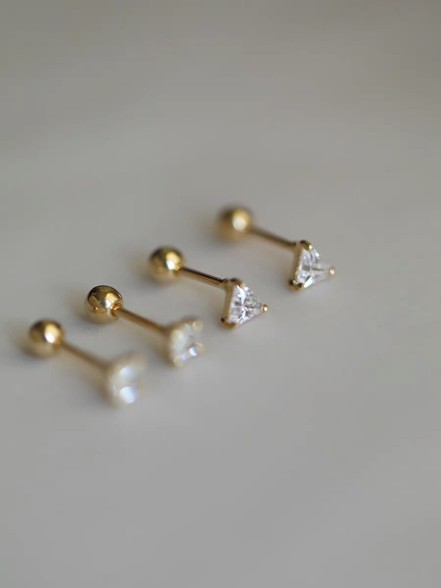 Triangle Square Topaz Stud Barbell Earrings in 9k Solid Gold