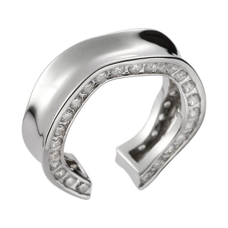 Pave Side Diamond Chunky Open Ring In Silver