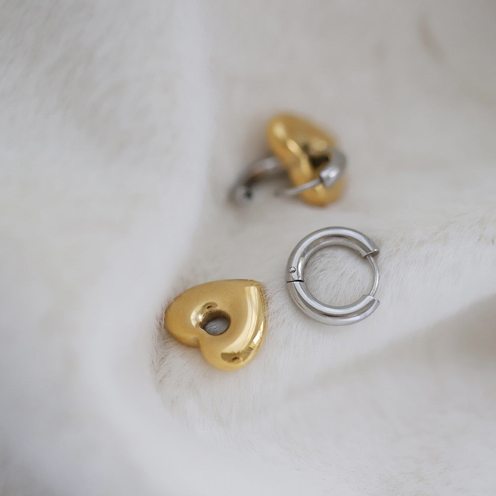 Two Tone Heart Hoop Earrings In Gold And Silver