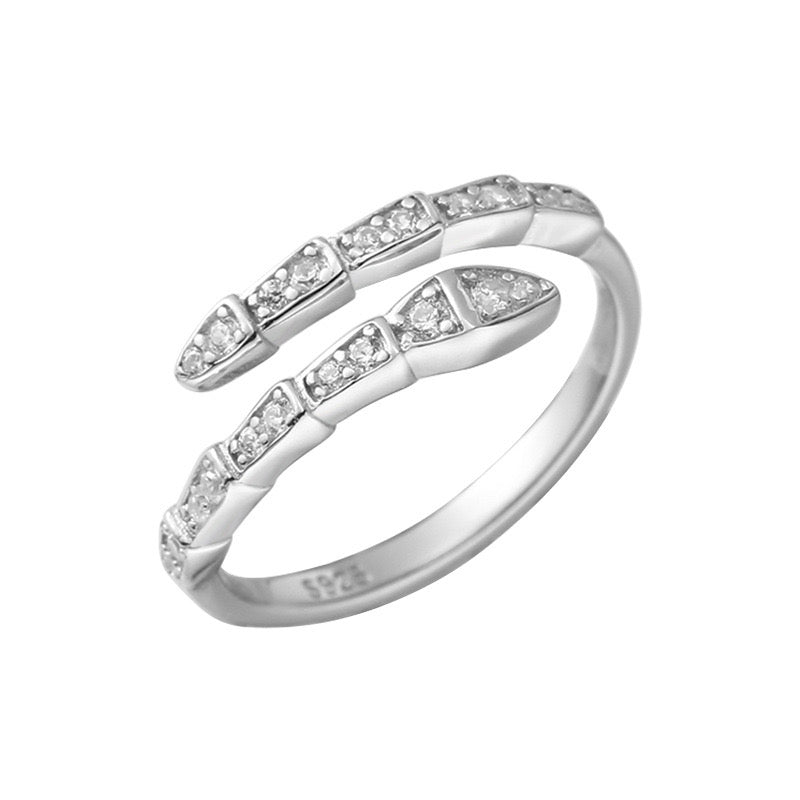 Snake Pave Diamond Coil Open Ring In Silver