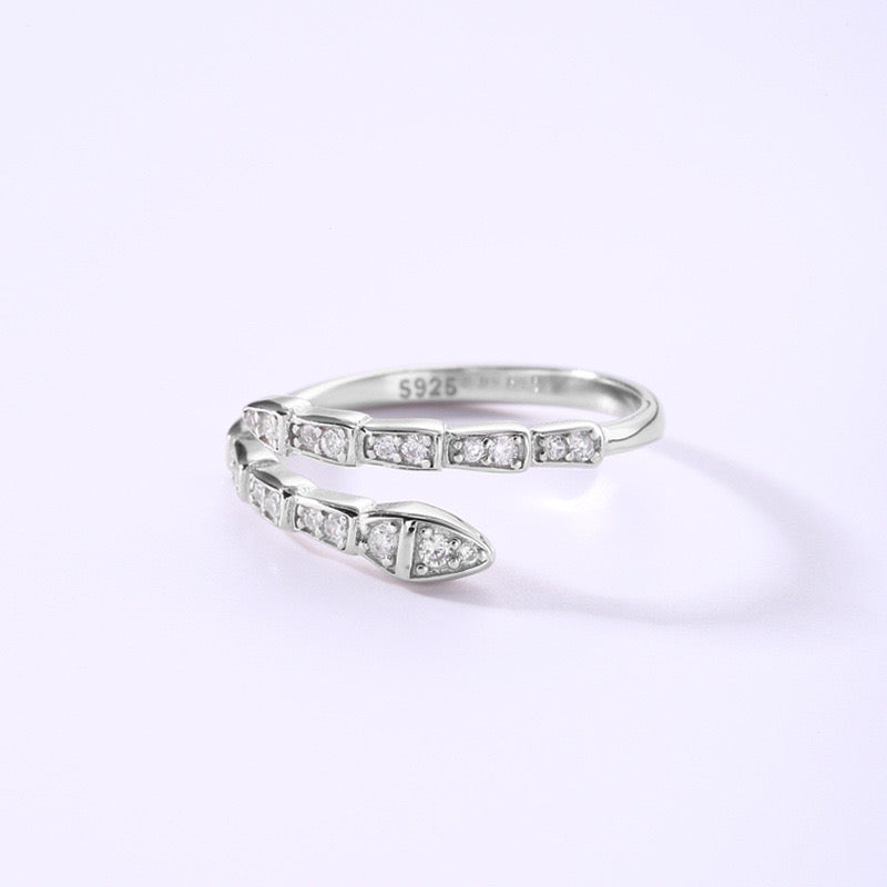 Snake Pave Diamond Coil Open Ring In Silver