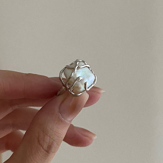 Mother Of Pearl Wrap Open Ring In Silver