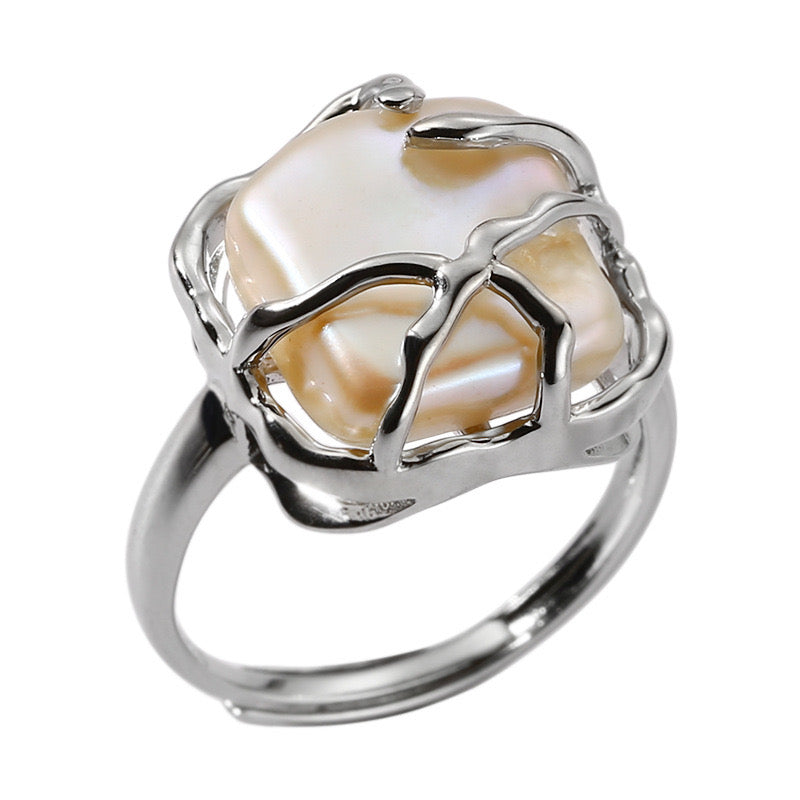 Mother Of Pearl Wrap Open Ring In Silver