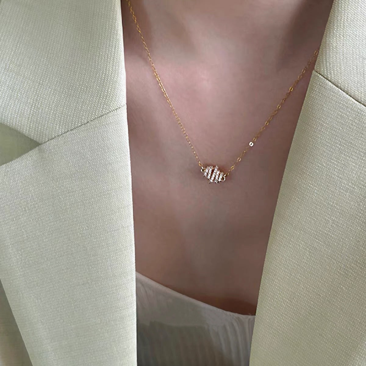 Croissant Pave Diamond Necklace In Gold