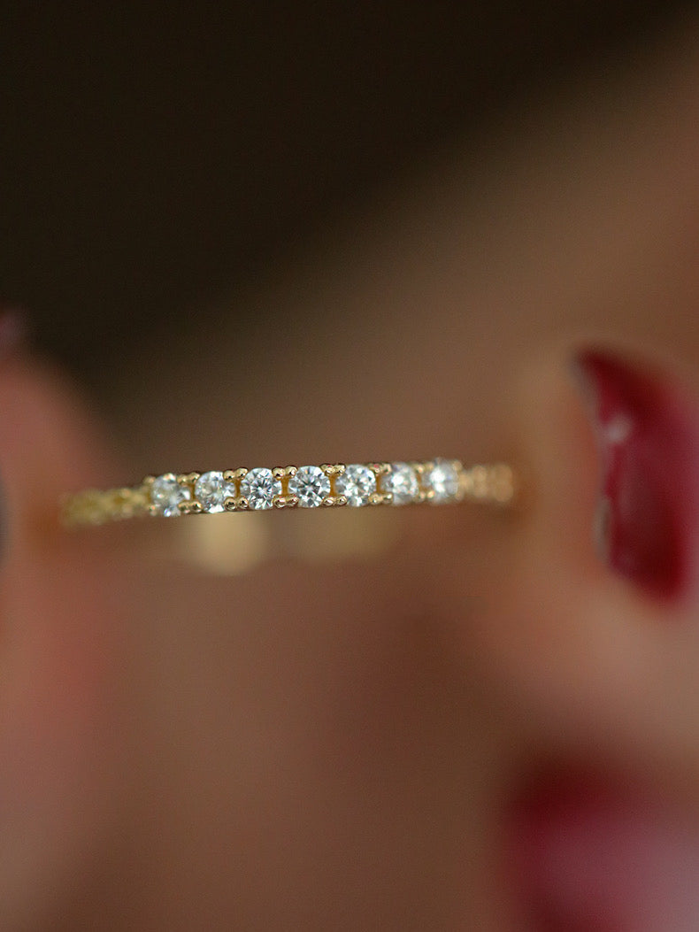 Pave Topaz Slim Ring In 14k Solid Gold