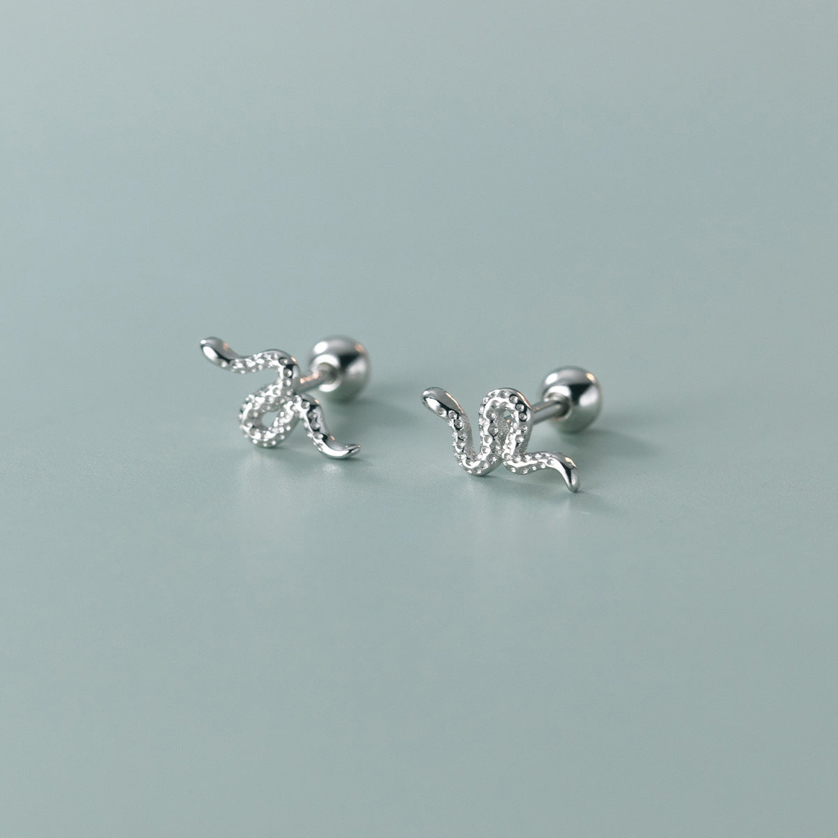 Tiny Snake Barbell Stud Earrings in Silver