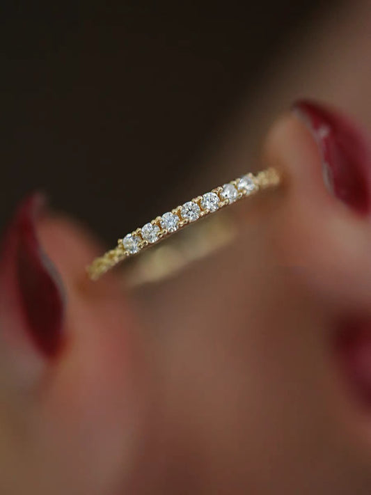 Pave Topaz Slim Ring In 14k Solid Gold