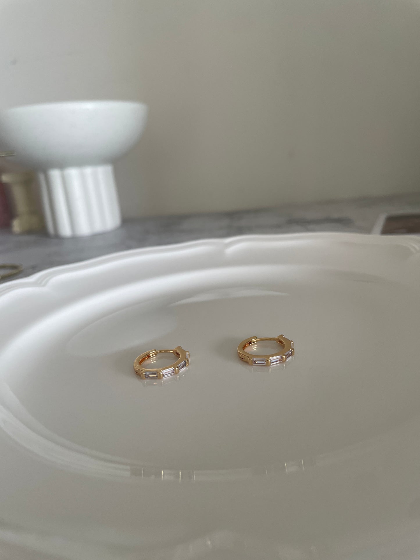 Baguette Gem Hoop Earrings In Gold