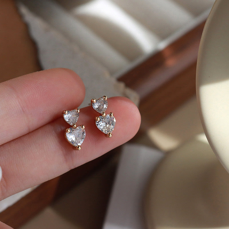 Duo Heart Stud Earrings In Gold