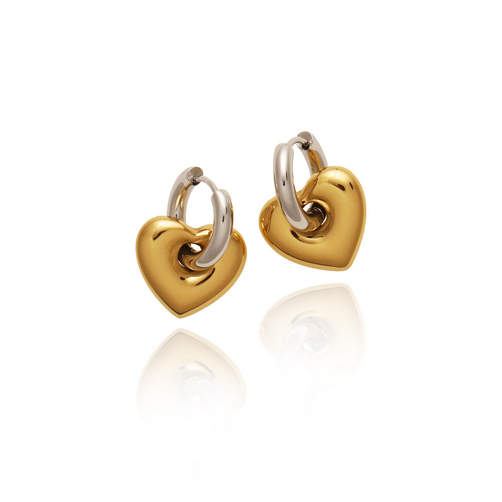 Two Tone Heart Hoop Earrings In Gold And Silver