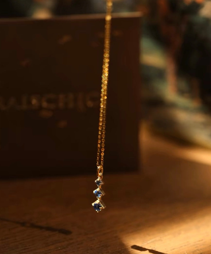 Blue Sapphire Pendant Necklace In 18k Solid Gold