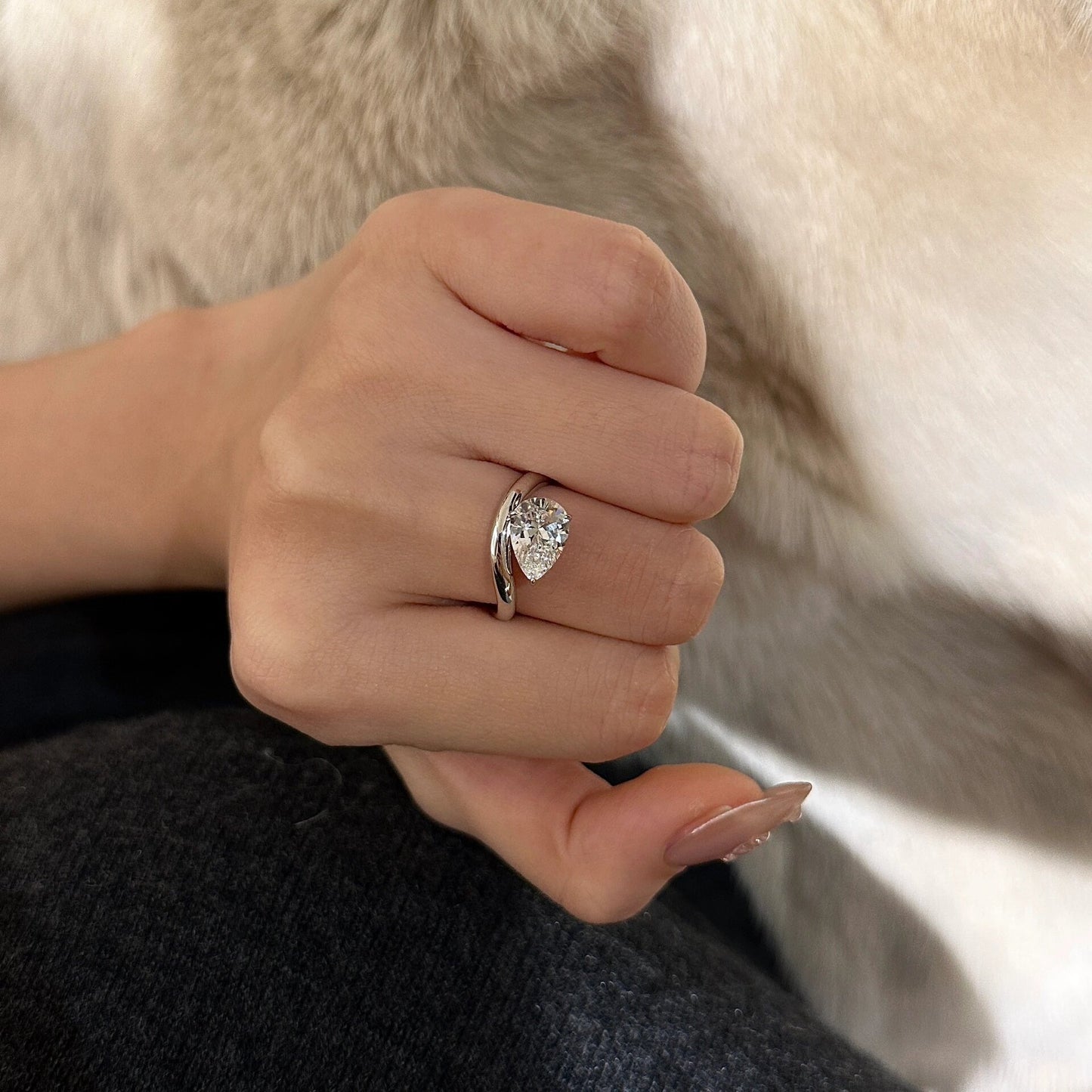 Teardrop Diamond Open Ring In Silver