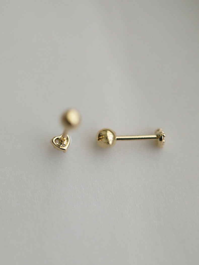 Heart Pave Topaz Stud Barbell Earrings In 9k Solid Gold