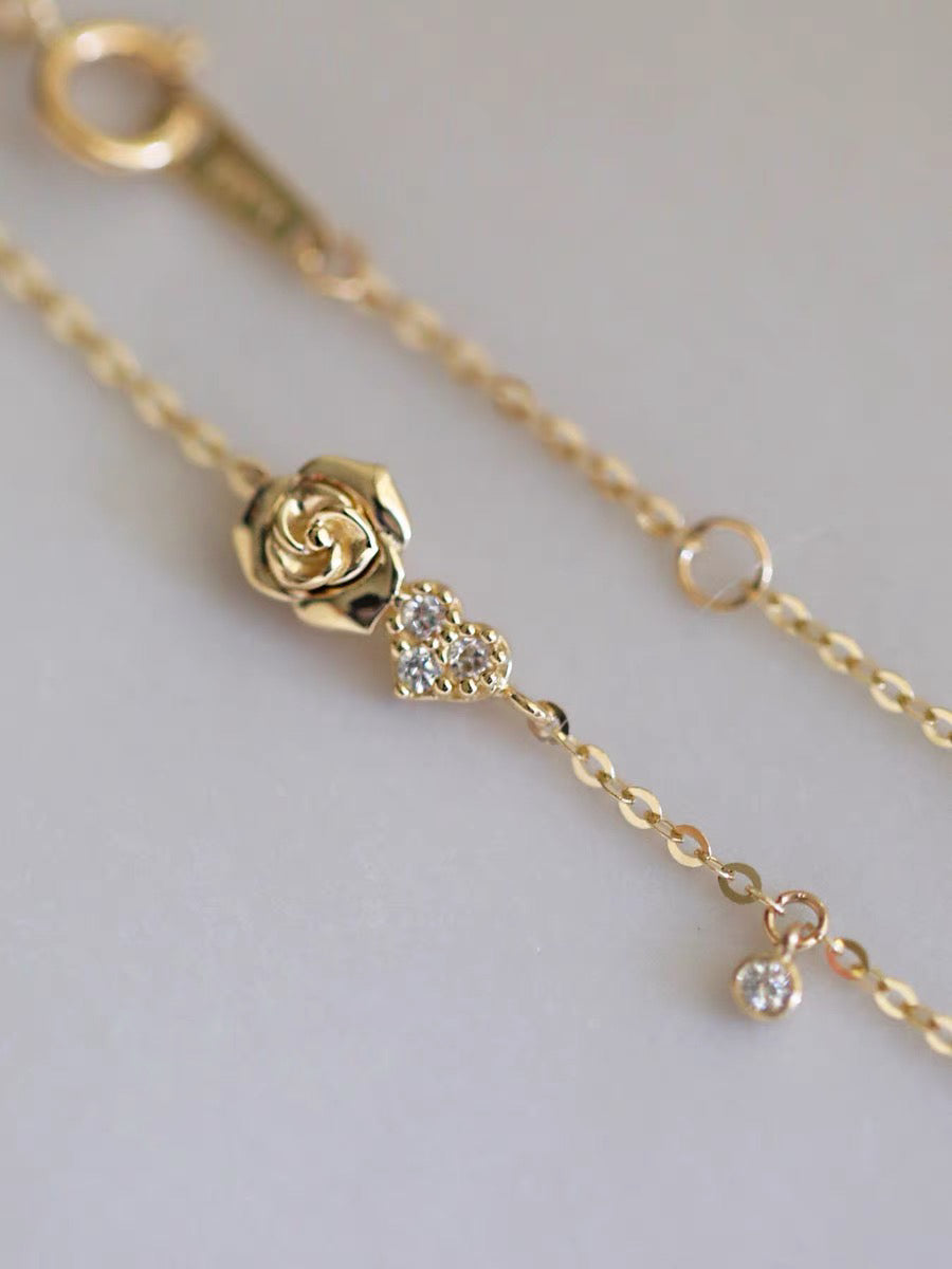 Rose Heart Bracelet In 14k Solid Gold