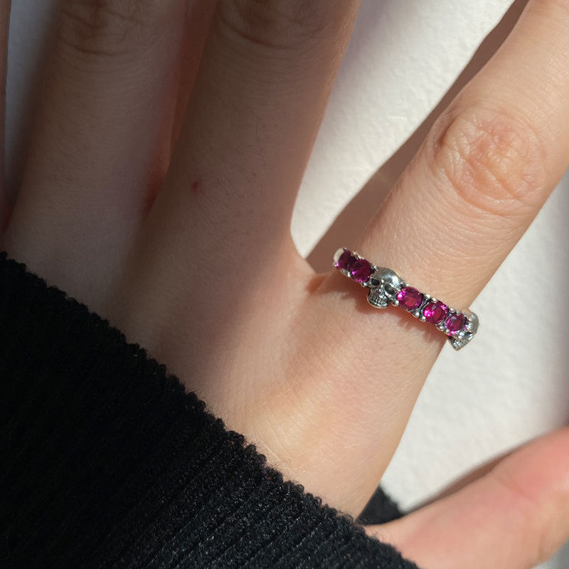 Violet Gemstone Skull Open Ring in Silver