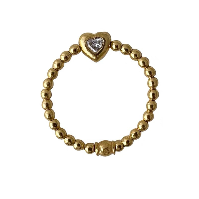 Diamond Heart 0.05ct Bead Ring In 18k Solid Gold