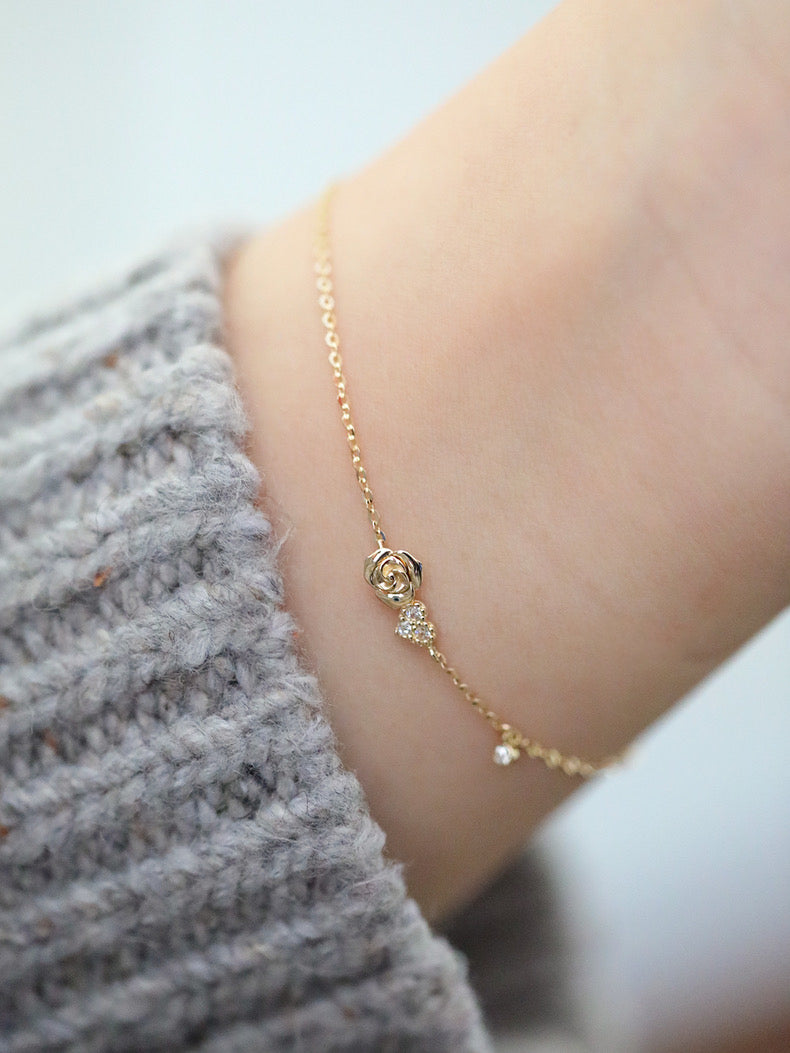 Rose Heart Bracelet In 14k Solid Gold