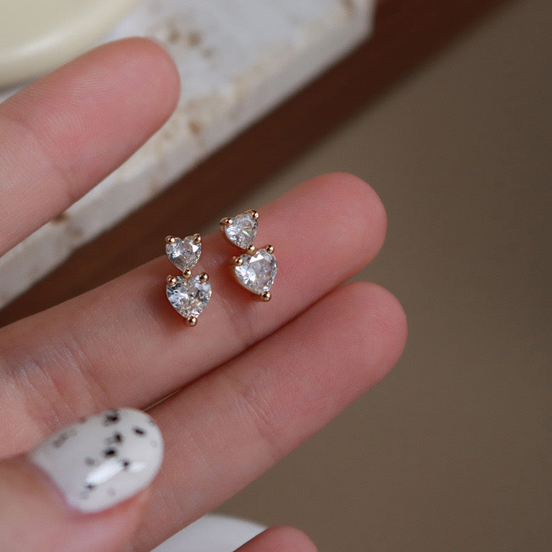 Duo Heart Stud Earrings In Gold