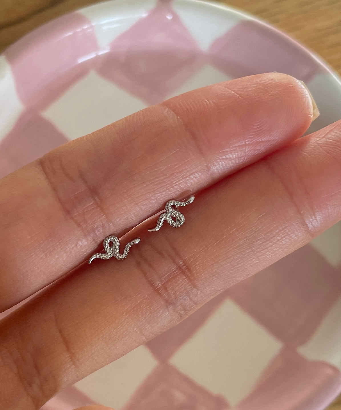 Tiny Snake Barbell Stud Earrings in Silver