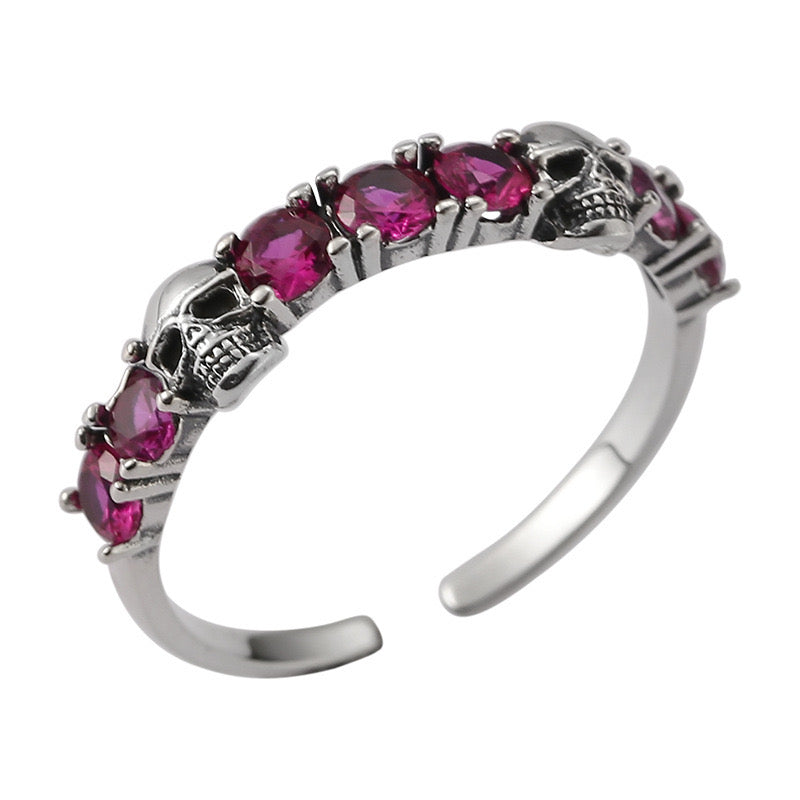 Violet Gemstone Skull Open Ring in Silver