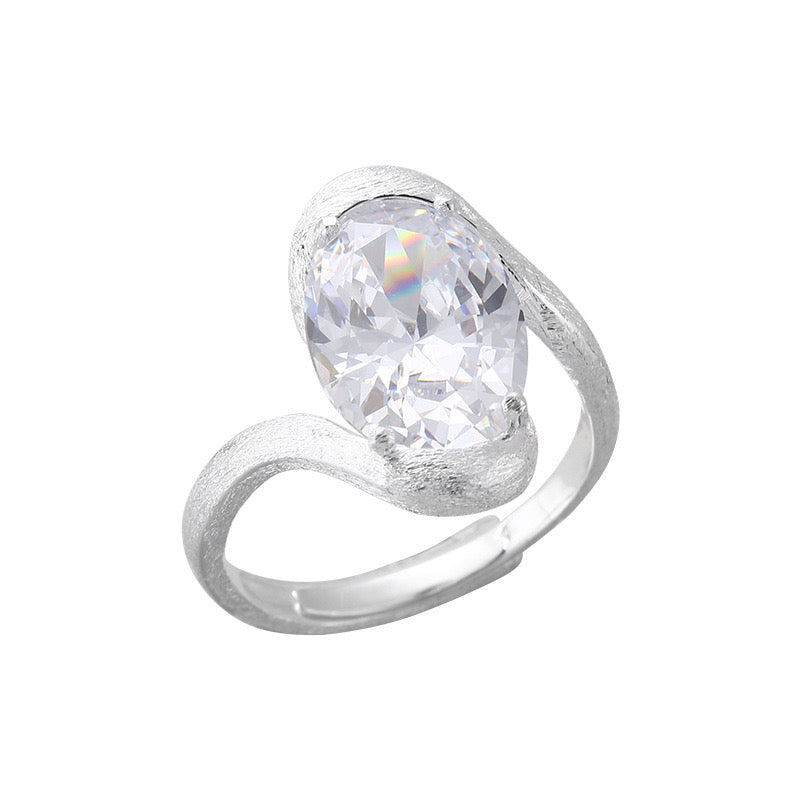 Aurora Oval Gemstone Open Ring In Silver