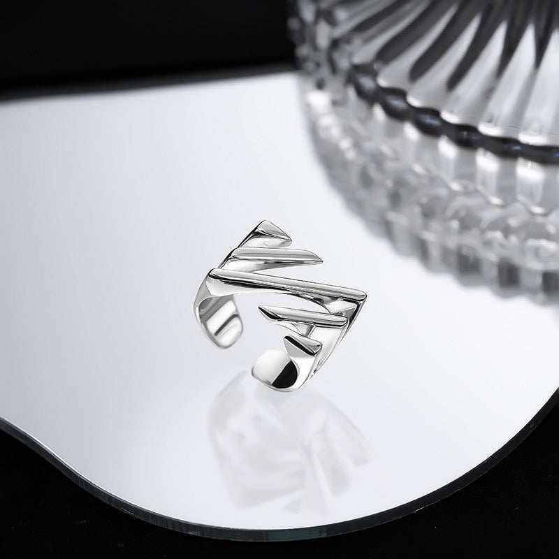 Abstract Carved Line Open Ring In Silver