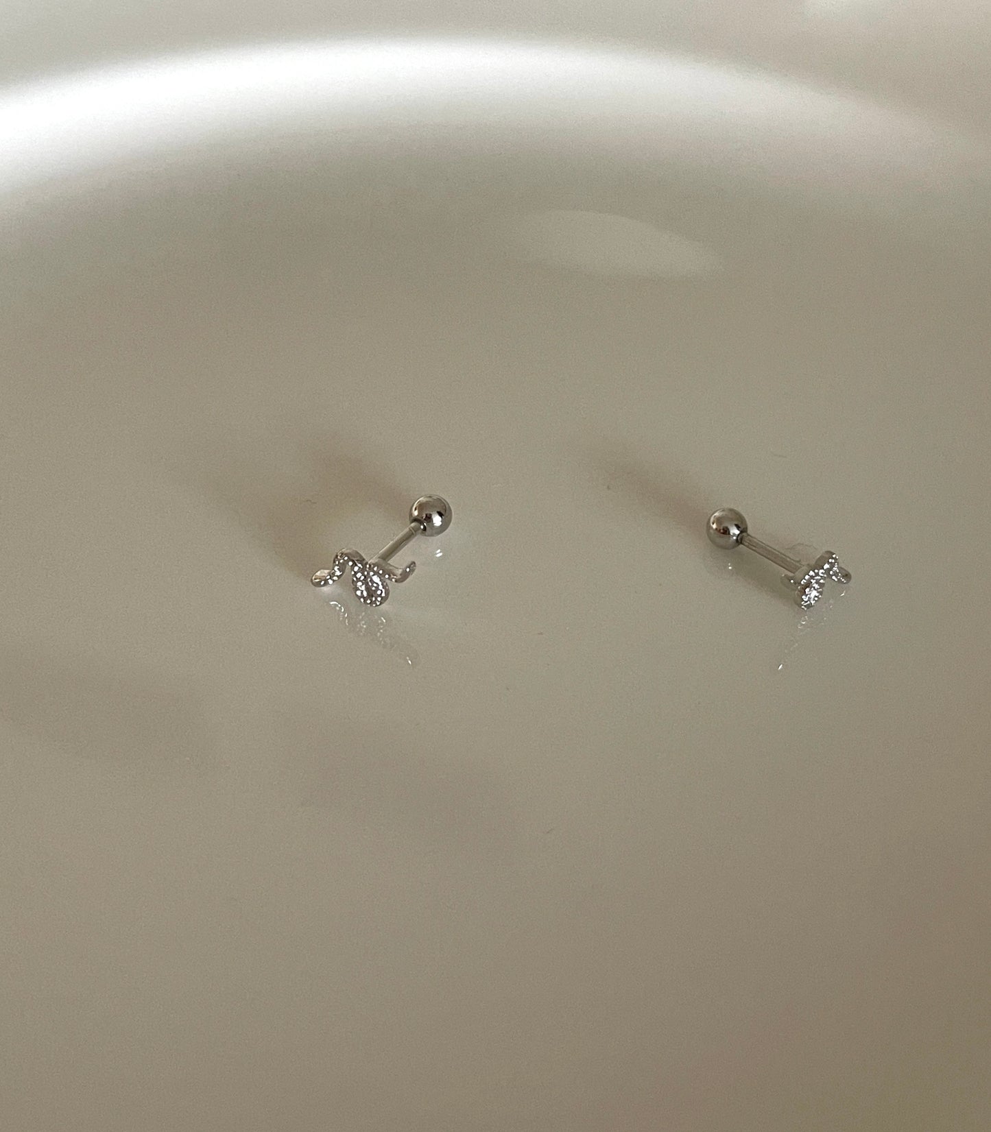 Tiny Snake Barbell Stud Earrings in Silver