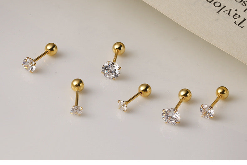 Solo Stone Barbell Stud Earrings In Gold