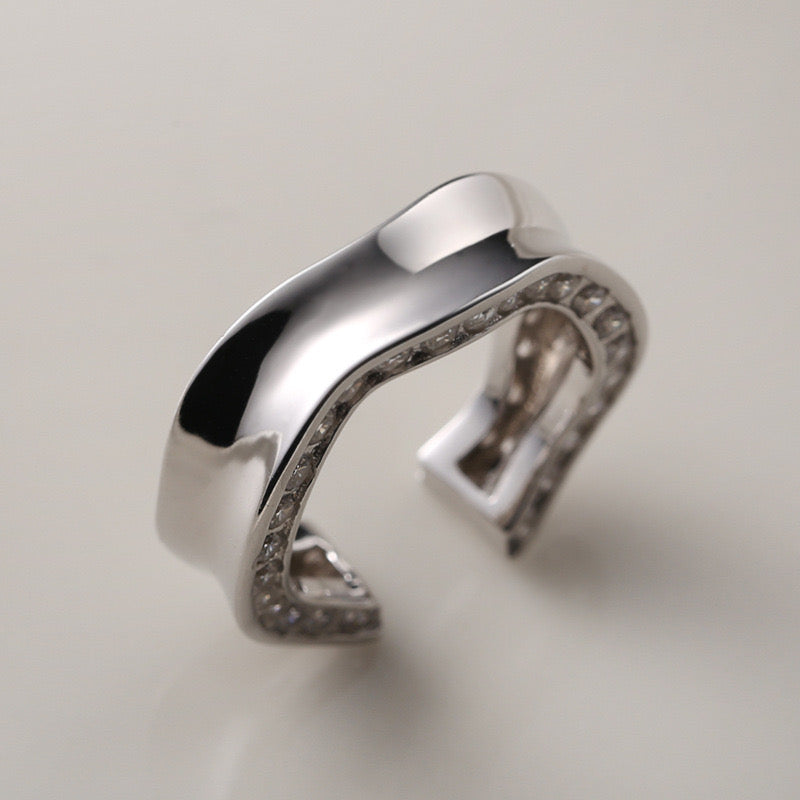 Pave Side Diamond Chunky Open Ring In Silver