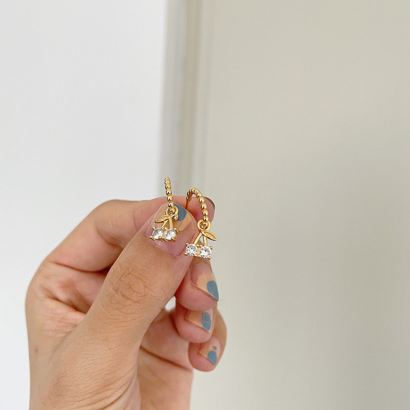 Cherry Beaded Half Hoop Earrings In Gold