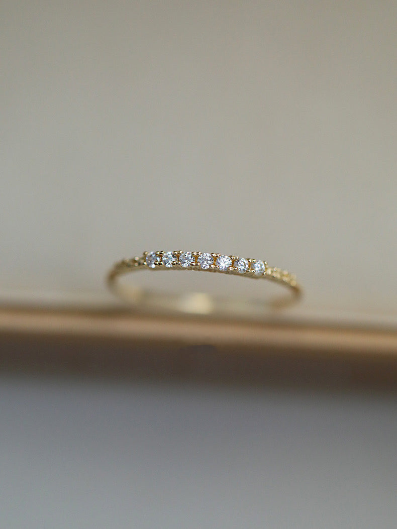 Pave Topaz Slim Ring In 14k Solid Gold