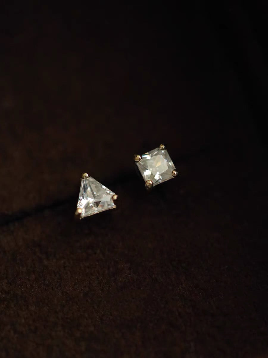 Triangle Square Topaz Stud Barbell Earrings in 9k Solid Gold