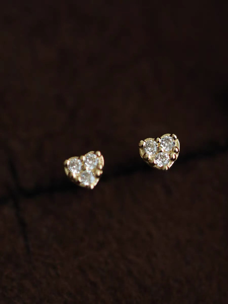 Heart Pave Topaz Stud Barbell Earrings In 9k Solid Gold