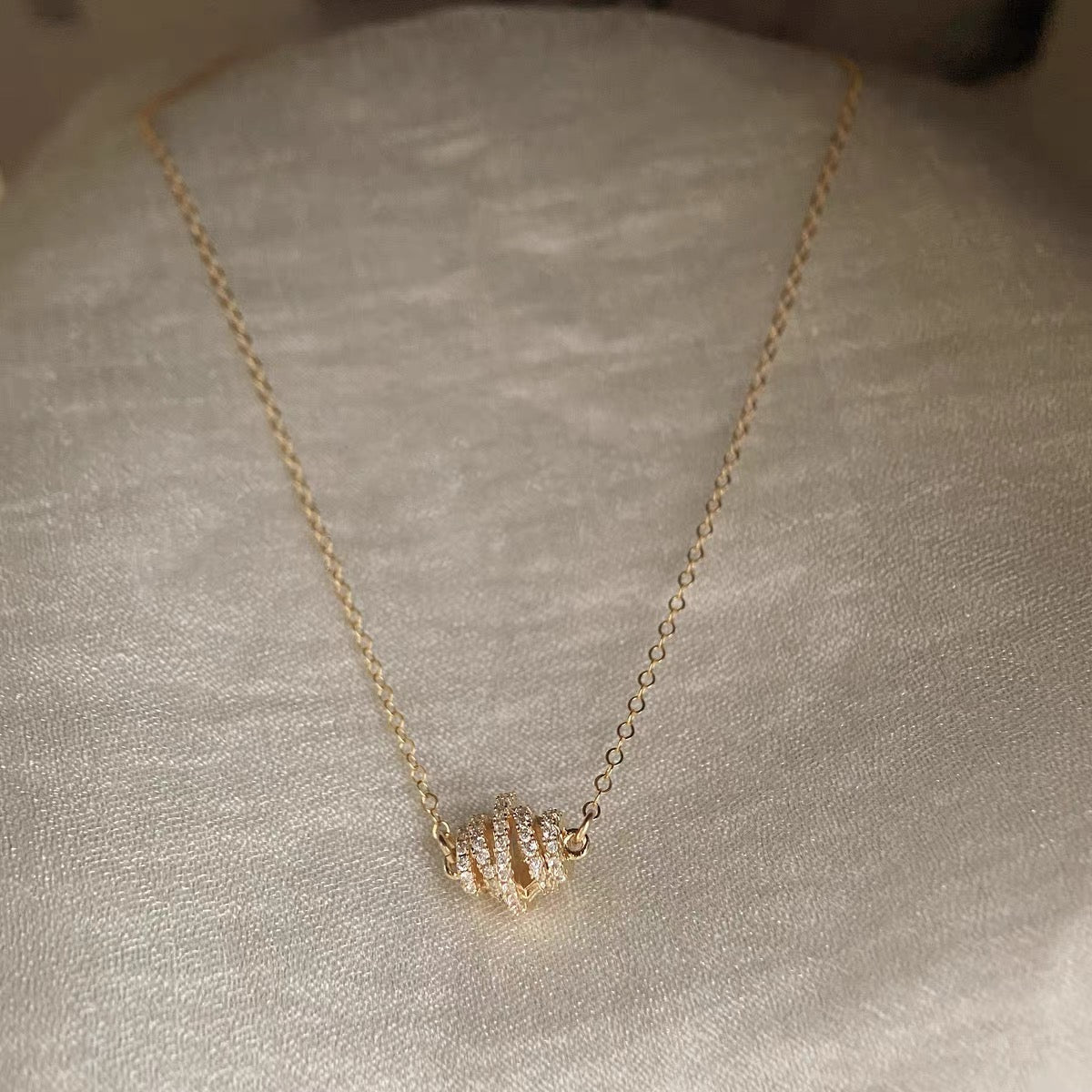 Croissant Pave Diamond Necklace In Gold