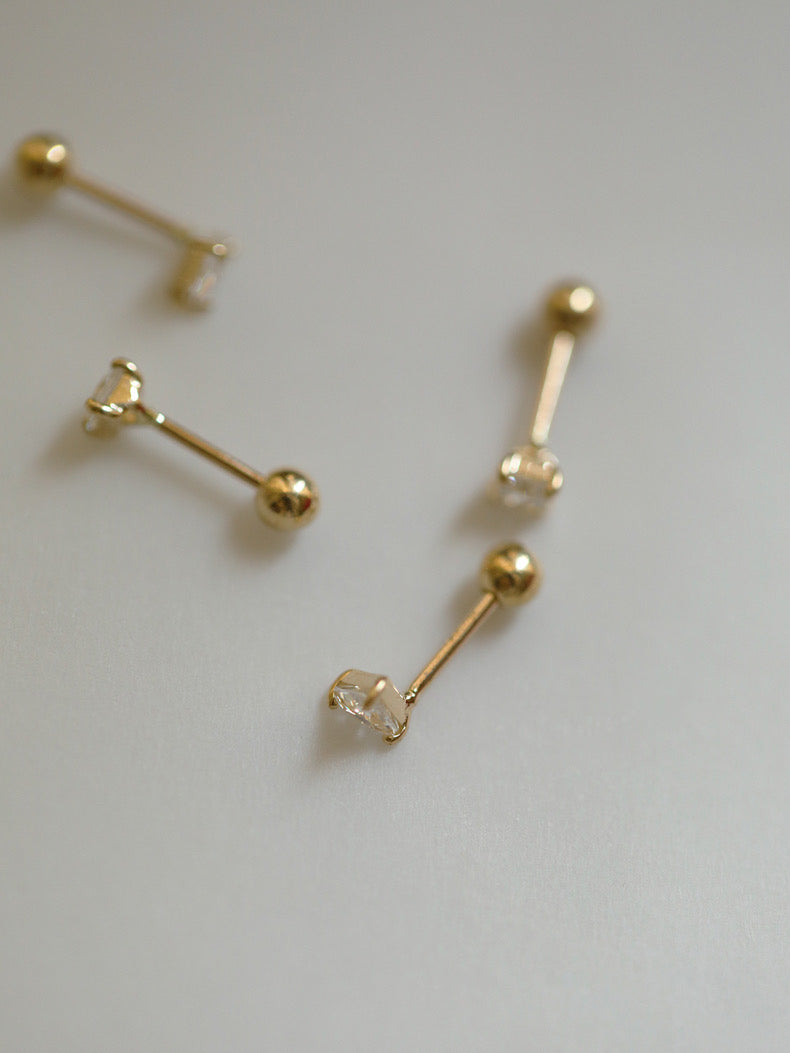 Triangle Square Topaz Stud Barbell Earrings in 9k Solid Gold