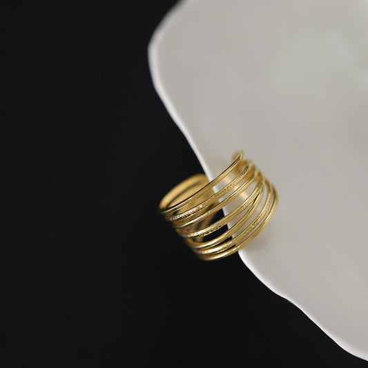 Thread Layered Open Ring In Gold