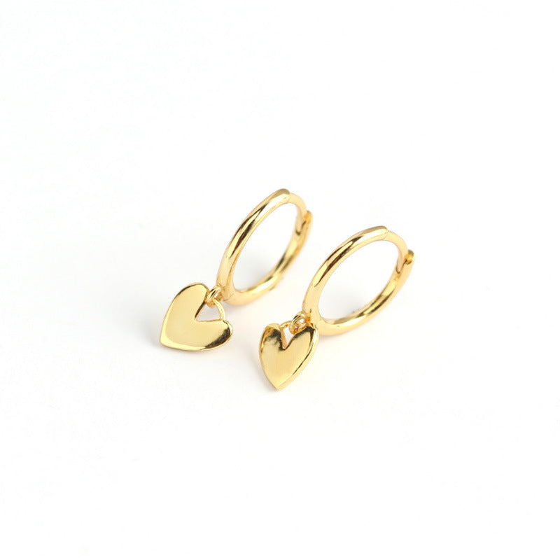 Mondayfree Jewelry hoop earrings huggies with heart pendants in gold