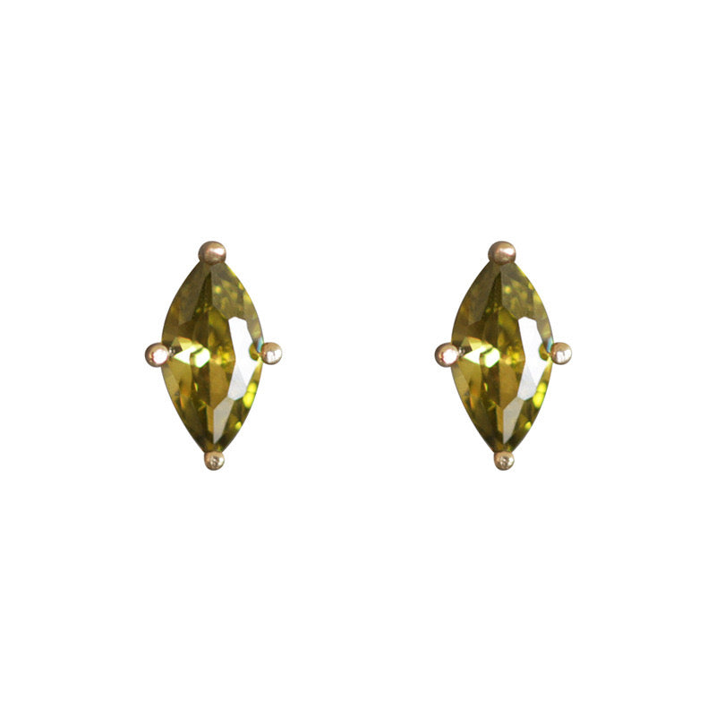 Olive Green Marquise Stud Earrings in Gold