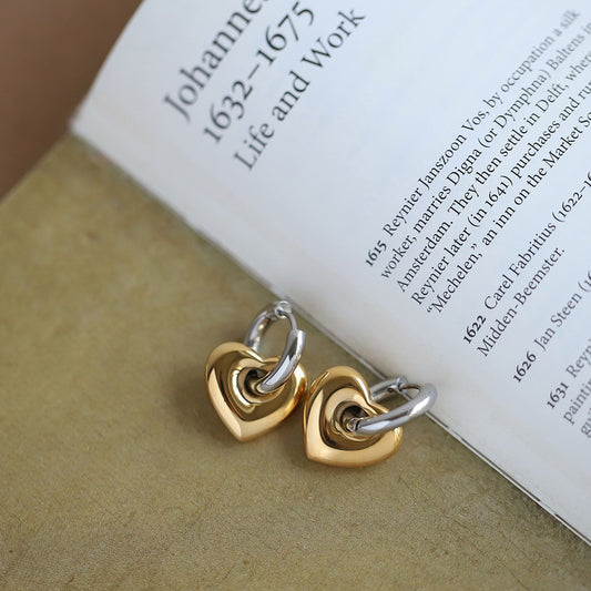 Two Tone Heart Hoop Earrings In Gold And Silver