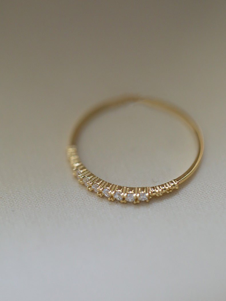 Pave Topaz Slim Ring In 14k Solid Gold