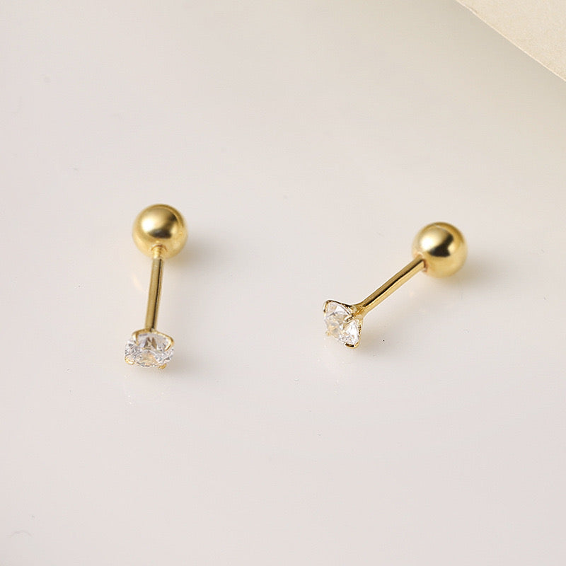 Solo Stone Barbell Stud Earrings In Gold