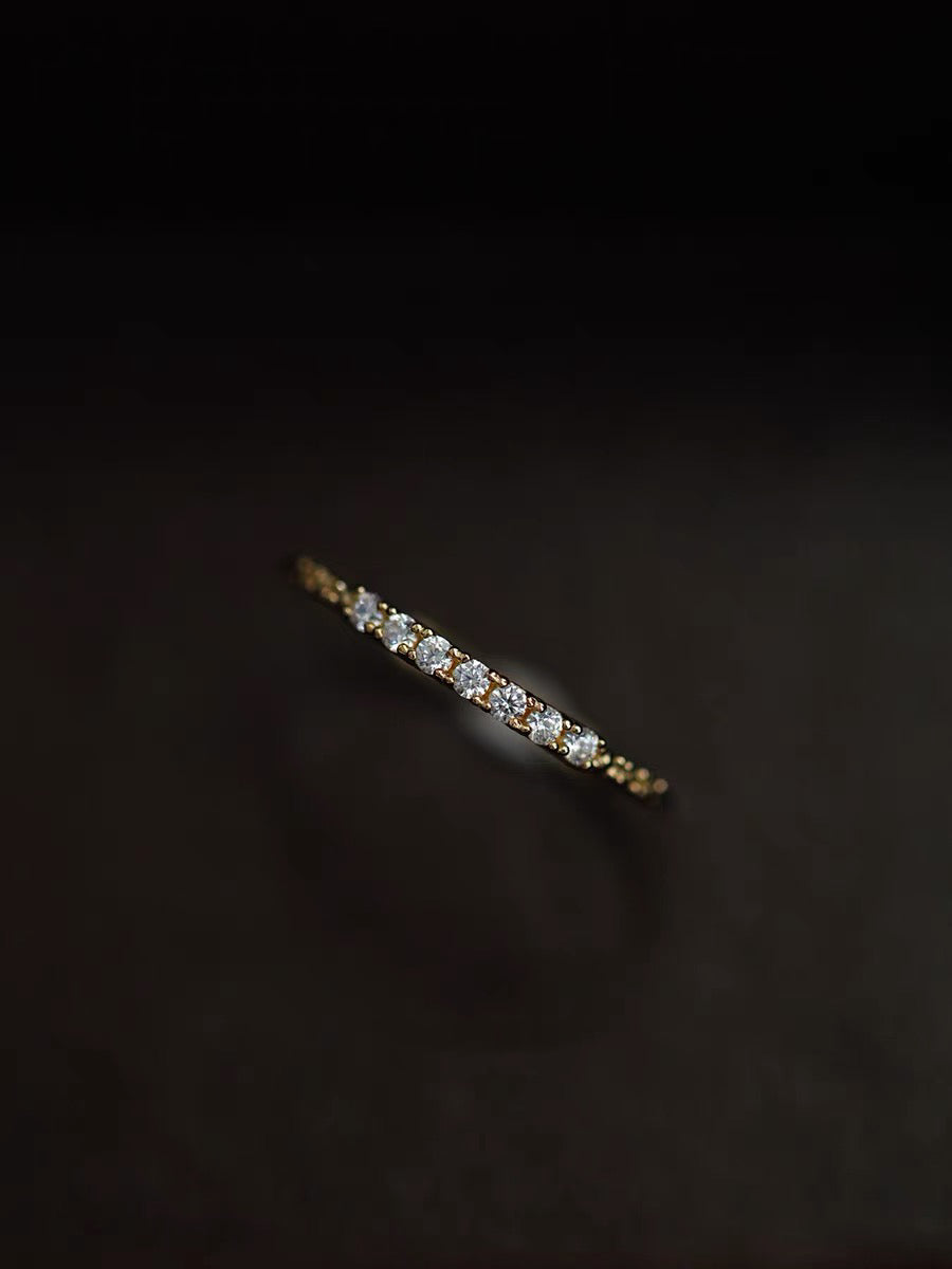 Pave Topaz Slim Ring In 14k Solid Gold