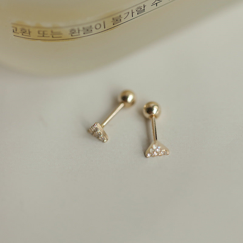 Pave Diamond Triangle Barbell Stud Earrings In Gold