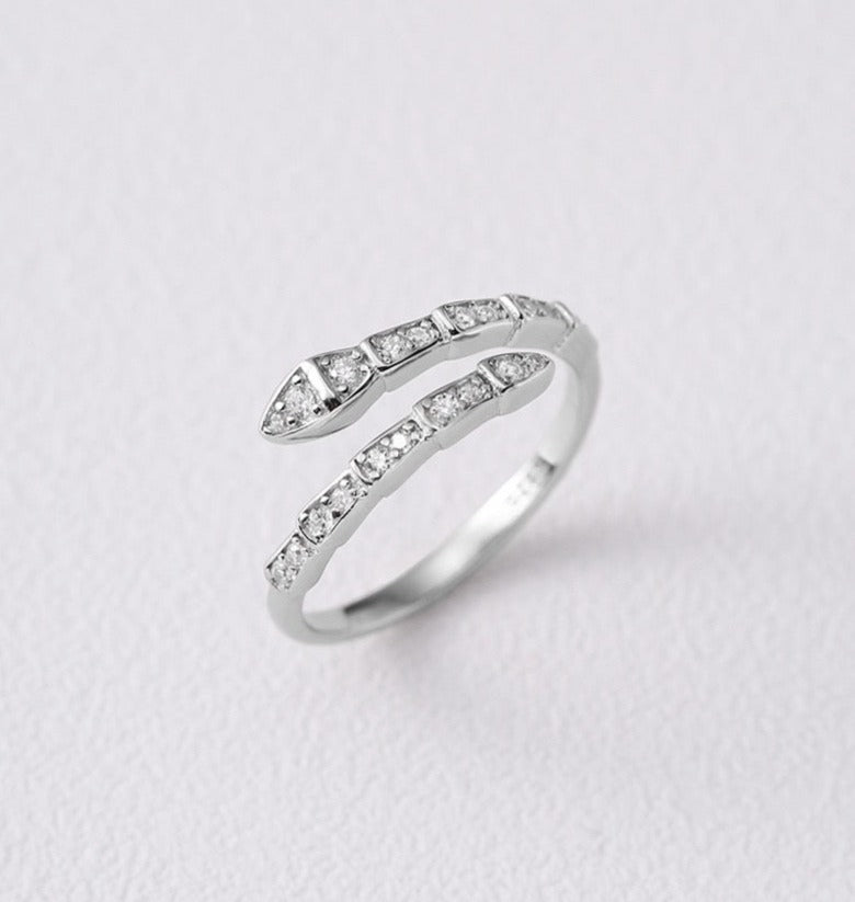 Snake Pave Diamond Coil Open Ring In Silver