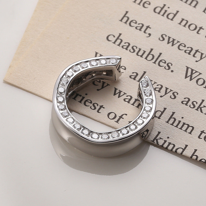 Pave Side Diamond Chunky Open Ring In Silver