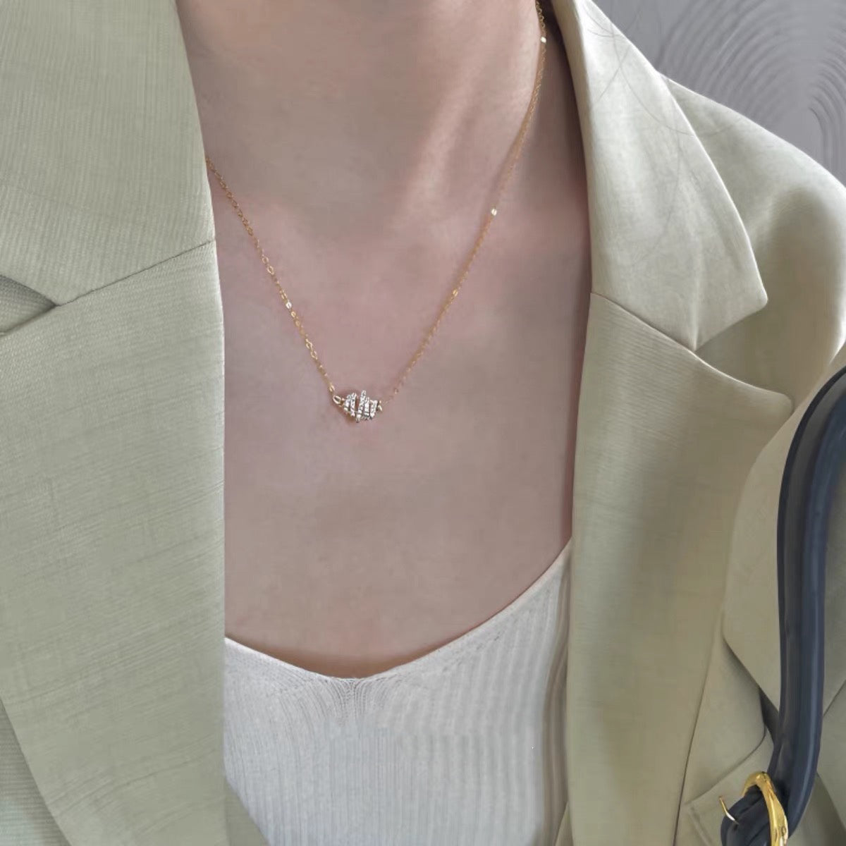 Croissant Pave Diamond Necklace In Gold